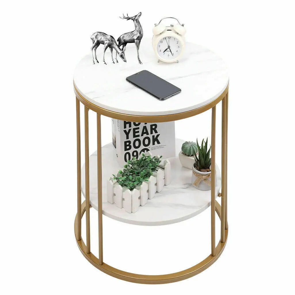 2-Tier White Marble Side Table