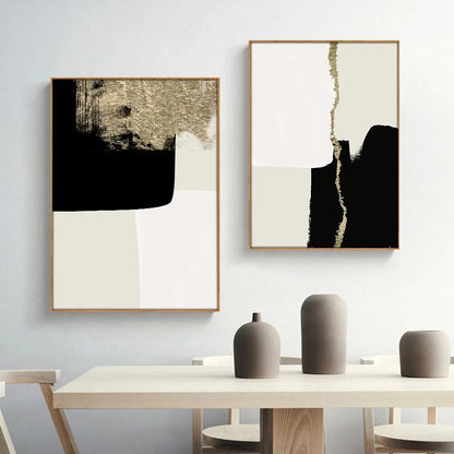 Abstract Modern Black Beige Gold Minimalist Wall Art