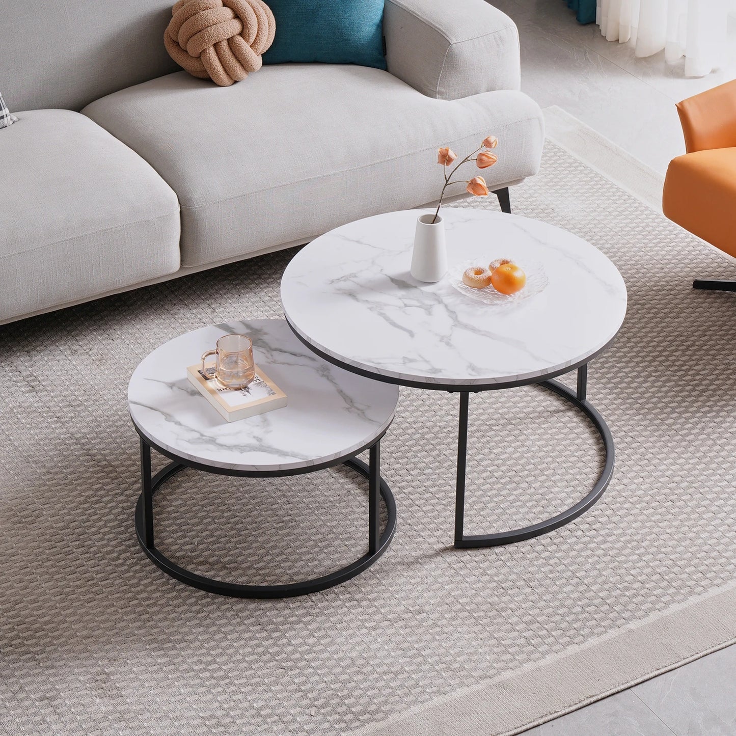 White Marble Round Coffee Table Set