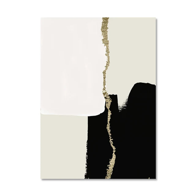 Abstract Modern Black Beige Gold Minimalist Wall Art