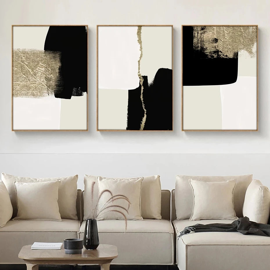 Abstract Modern Black Beige Gold Minimalist Wall Art