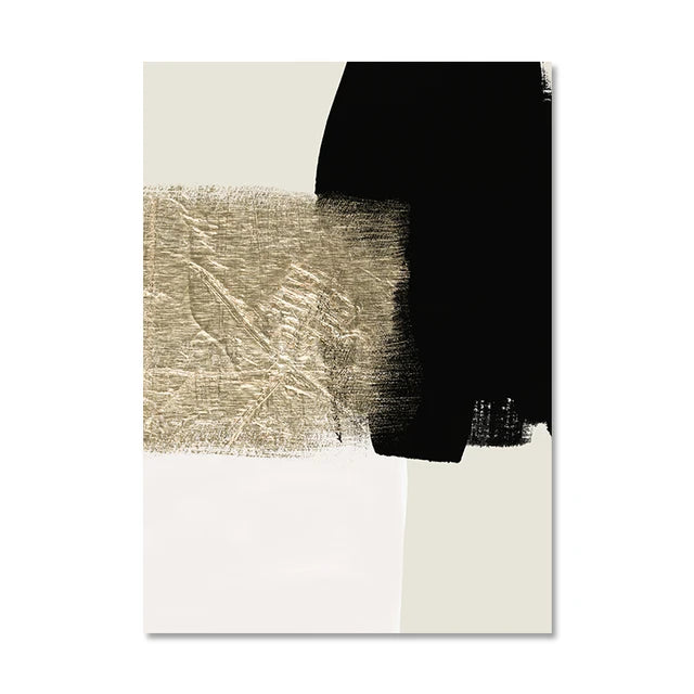 Abstract Modern Black Beige Gold Minimalist Wall Art