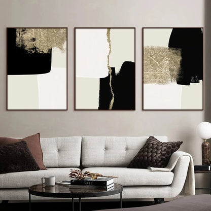 Abstract Modern Black Beige Gold Minimalist Wall Art