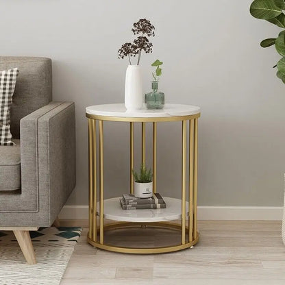 2-Tier White Marble Side Table