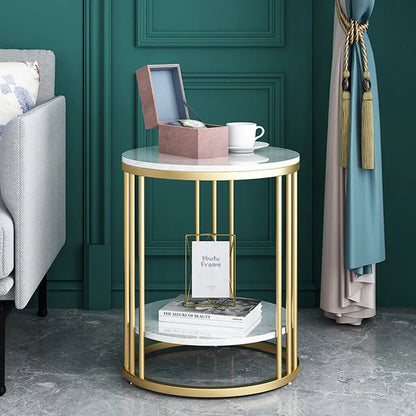 2-Tier White Marble Side Table