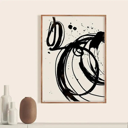 Set of Abstract Black and Beige Ink Canvas Wall Art